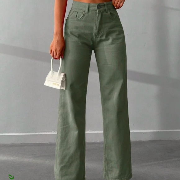 Green High-Waisted Wide-Leg Pants - Picture 1 of 2